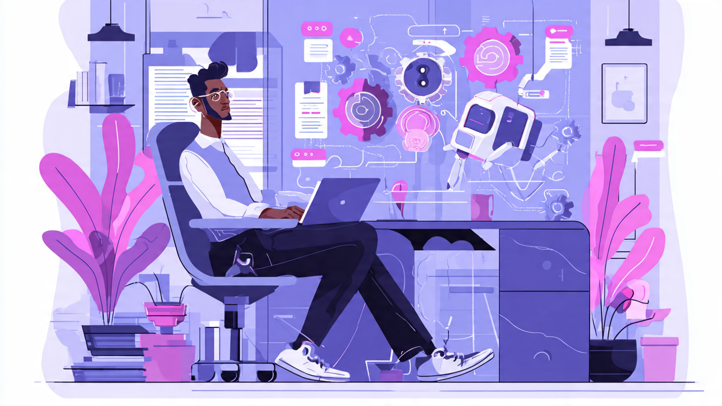 Empreendedor usando agentes de inteligência artificial para automatizar processos de pequena empresa